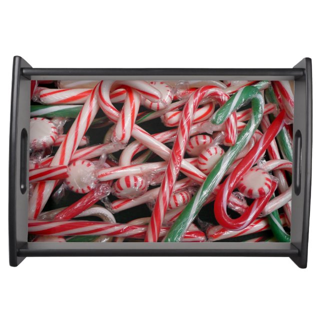 Candy Canes and Peppermints Christmas Holiday Serving Tray (Front)