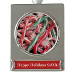 Candy Canes and Peppermints Christmas Holiday Silver Plated Banner Ornament