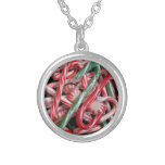 Candy Canes and Peppermints Christmas Holiday Silver Plated Necklace