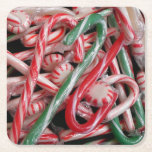 Candy Canes and Peppermints Christmas Holiday Square Paper Coaster