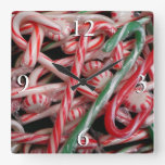 Candy Canes and Peppermints Christmas Holiday Square Wall Clock