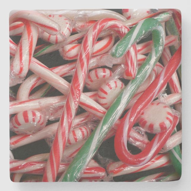 Candy Canes and Peppermints Christmas Holiday Stone Coaster (Front)