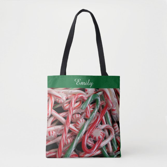 Candy Canes and Peppermints Christmas Holiday Tote Bag (Front)