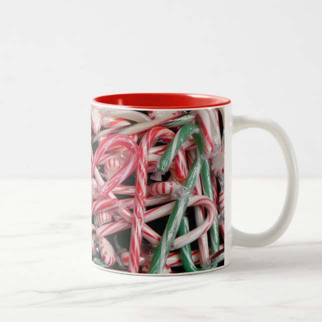Candy Canes and Peppermints Christmas Holiday Two-Tone Coffee Mug (Right)