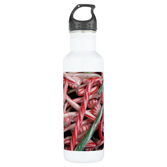 Candy Canes and Peppermints Christmas Holiday Water Bottle (Front)
