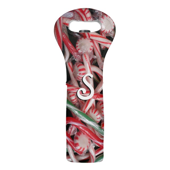Candy Canes and Peppermints Christmas Holiday Wine Bag (Front)