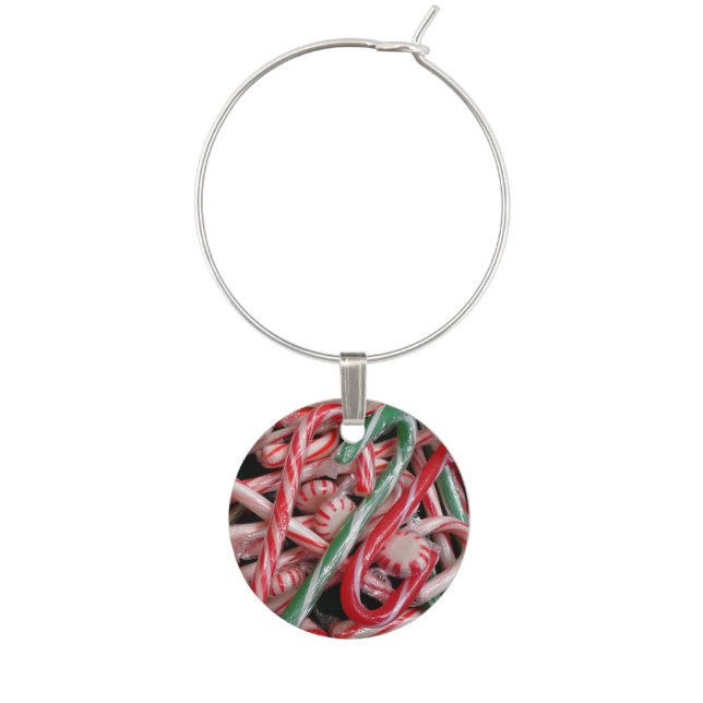Candy Canes and Peppermints Christmas Holiday Wine Glass Charm (Front)