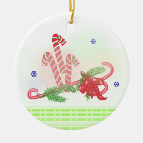 Candy Canes and Pine Boughs Ceramic Ornament