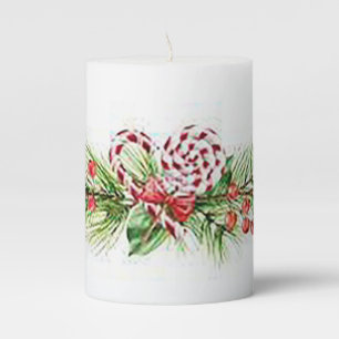Candy Canes and Pine Pillar Candle