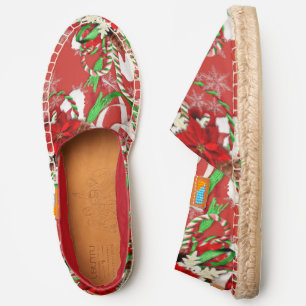 Candy Canes and Poinsettia Christmas Canvas Espadrilles