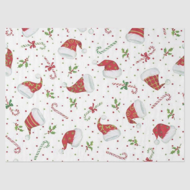 Candy Canes and Santa Hats Tissue Paper (Front)