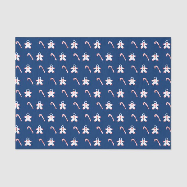 Candy Canes and Snow Suits on Blue Tissue Paper (Front)