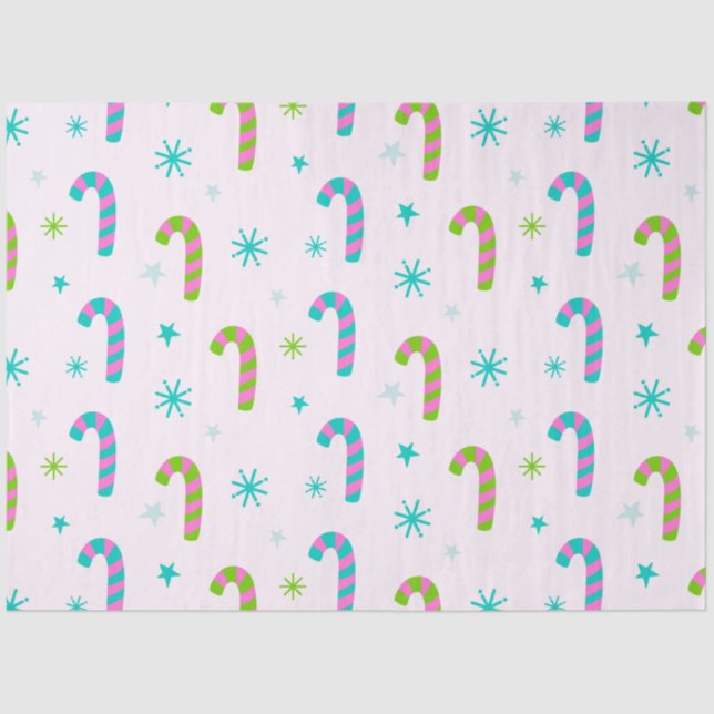 Candy Canes and Snowflakes Pink Christmas Tissue Paper (Front)