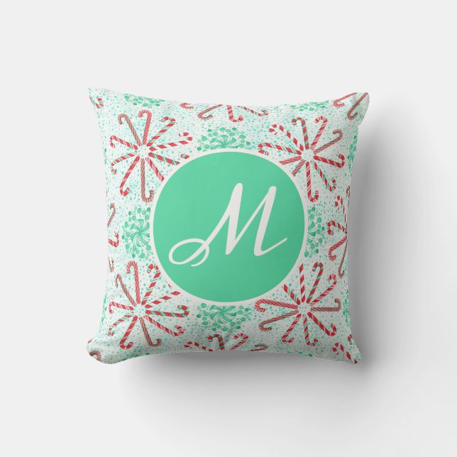 Candy Canes and Snowflakes Throw Pillow (Front)