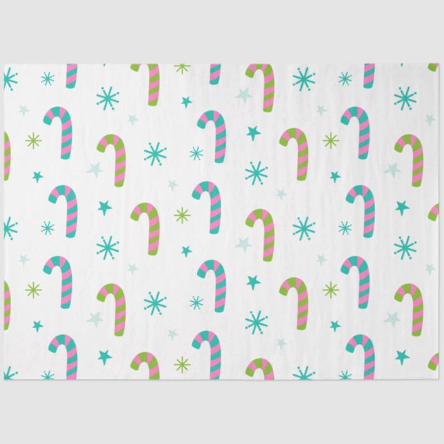 Candy Canes and Snowflakes White Christmas Tissue Paper (Front)