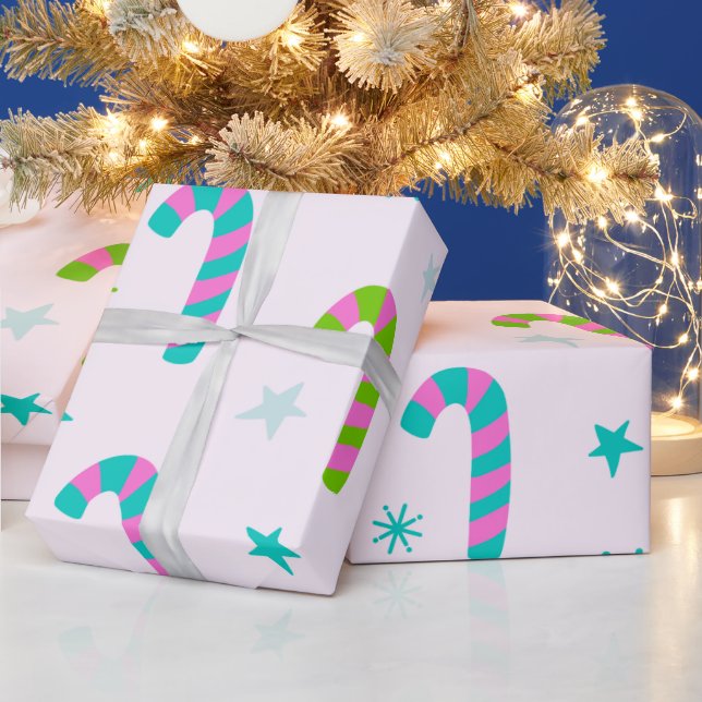 Candy Canes and Stars Modern Christmas Wrapping Paper (Holidays)
