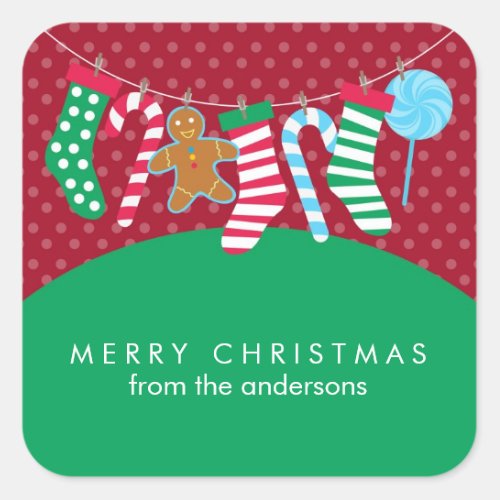 Candy Canes and Stockings Christmas Square Sticker