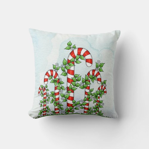 Candy Canes and Vines Christmas Pillow