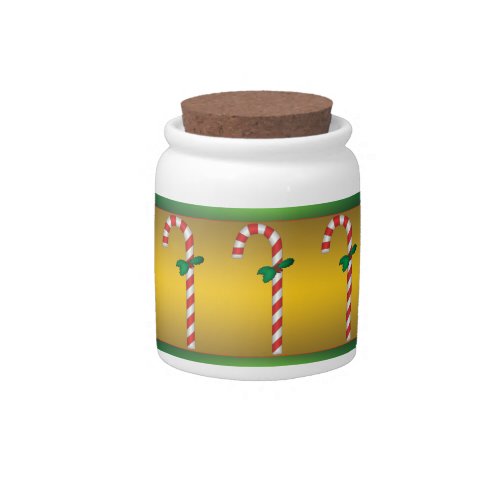 Candy Canes Candy Jar with Gold Background
