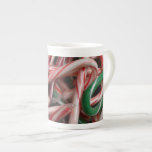Candy Canes Christmas Holiday White Green and Red Bone China Mug