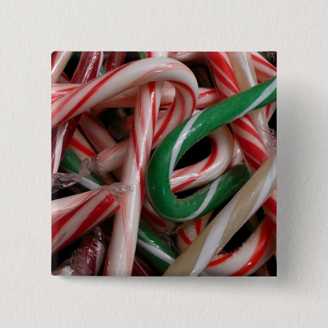 Candy Canes Christmas Holiday White Green and Red Button (Front)