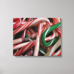 Candy Canes Christmas Holiday White Green and Red Canvas Print