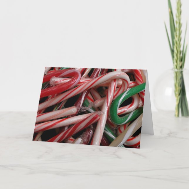 Candy Canes Christmas Holiday White Green and Red Card (Front)