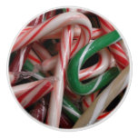 Candy Canes Christmas Holiday White Green and Red Ceramic Knob