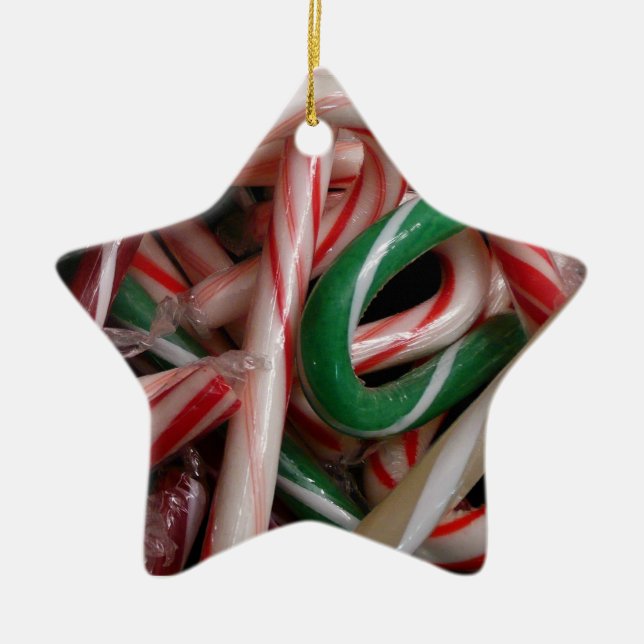 Candy Canes Christmas Holiday White Green and Red Ceramic Ornament (Front)