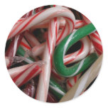 Candy Canes Christmas Holiday White Green and Red Classic Round Sticker