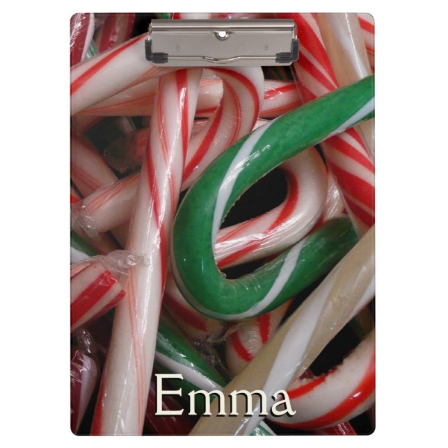 Candy Canes Christmas Holiday White Green and Red Clipboard (Front)