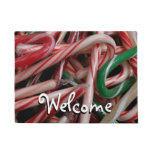 Candy Canes Christmas Holiday White Green and Red Doormat