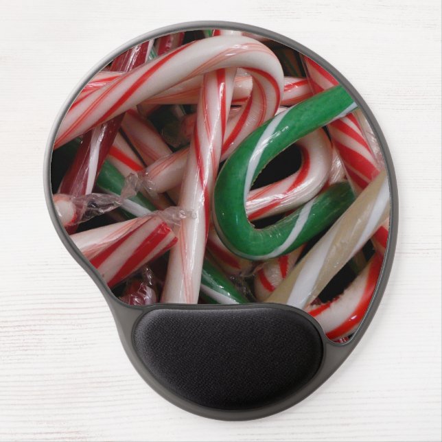 Candy Canes Christmas Holiday White Green and Red Gel Mouse Pad (Front)
