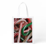 Candy Canes Christmas Holiday White Green and Red Grocery Bag