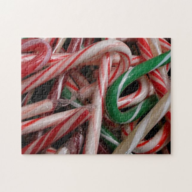 Candy Canes Christmas Holiday White Green and Red Jigsaw Puzzle (Horizontal)