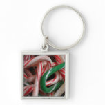Candy Canes Christmas Holiday White Green and Red Keychain