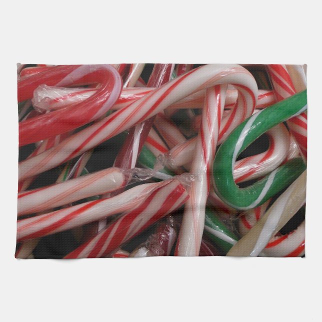 Candy Canes Christmas Holiday White Green and Red Kitchen Towel (Horizontal)