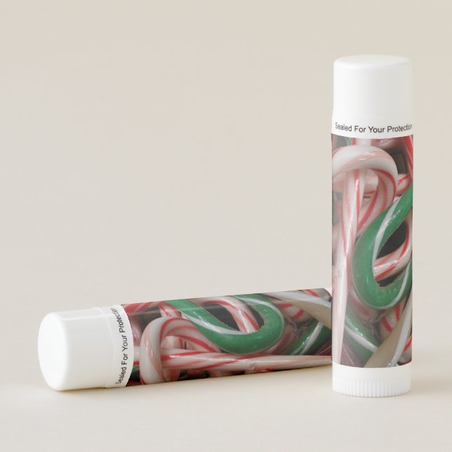 Candy Canes Christmas Holiday White Green and Red Lip Balm (Front)