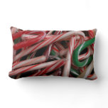 Candy Canes Christmas Holiday White Green and Red Lumbar Pillow