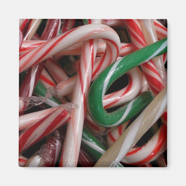 Candy Canes Christmas Holiday White Green and Red Magnet (Front)