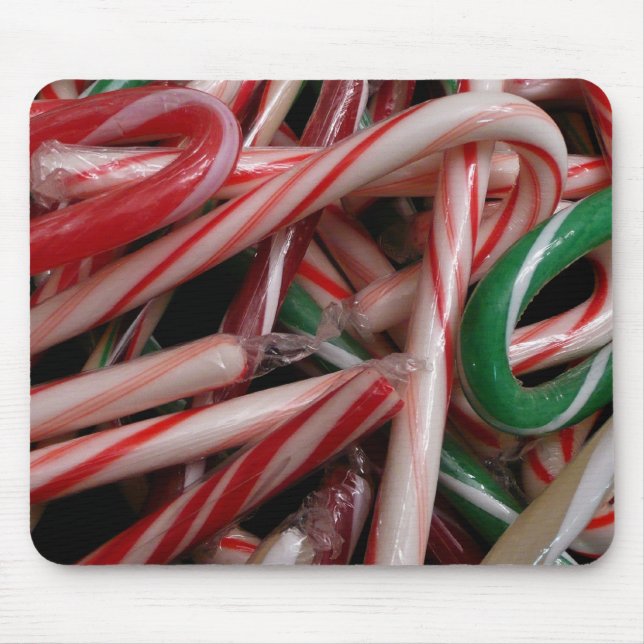 Candy Canes Christmas Holiday White Green and Red Mouse Pad (Front)