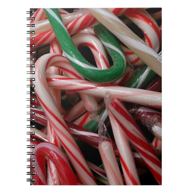 Candy Canes Christmas Holiday White Green and Red Notebook (Front)