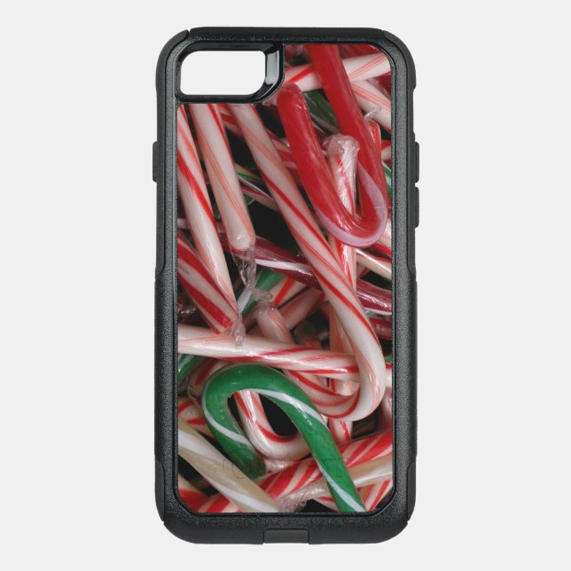 Candy Canes Christmas Holiday White Green and Red Otterbox iPhone Case (Back)