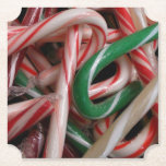 Candy Canes Christmas Holiday White Green and Red Paper Coaster