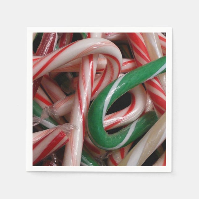 Candy Canes Christmas Holiday White Green and Red Paper Napkins (Front)