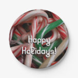 Candy Canes Christmas Holiday White Green and Red Paper Plates