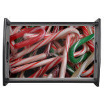 Candy Canes Christmas Holiday White Green and Red Serving Tray