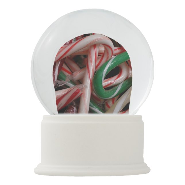 Candy Canes Christmas Holiday White Green and Red Snow Globe (Front)