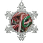 Candy Canes Christmas Holiday White Green and Red Snowflake Pewter Christmas Ornament
