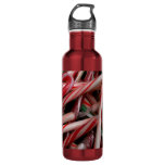 Candy Canes Christmas Holiday White Green and Red Stainless Steel Water Bottle